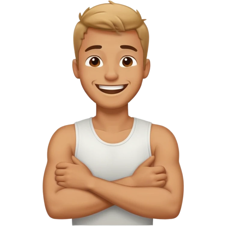 Arms crossed holding neck laughing guy emoji