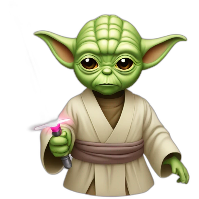 maitre yoda qui tien un sabre laser rose emoji