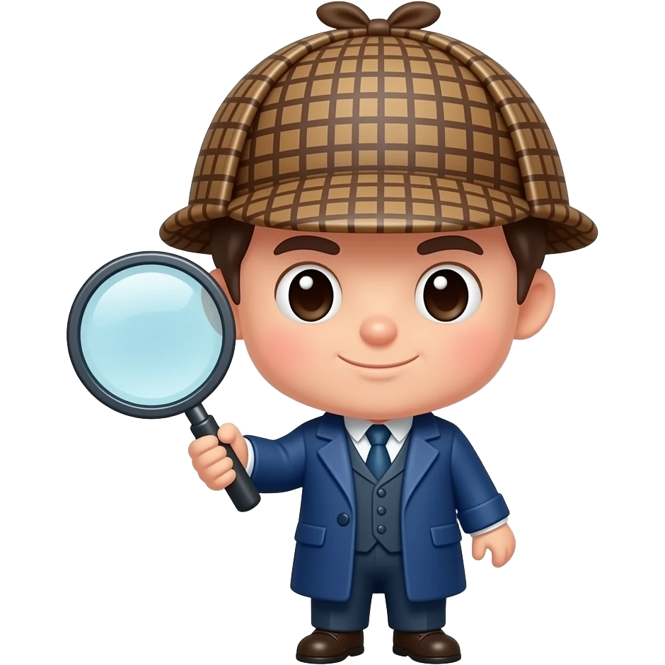 Chibi Sherlock Holmes with Magnifying glass icon, deerstalker hat, blue coat emoji