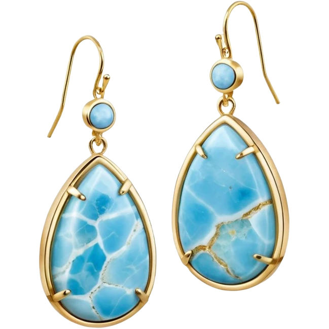 No emoji icons, no emoji faces, 8k quailty, clean, smooth design, isolated, hyper realistic, ultra sparkly, detailed, 10k yellow gold, gorgeous colorful Larimar Raw Crystal earrings set, rendering. Full transparent background  emoji