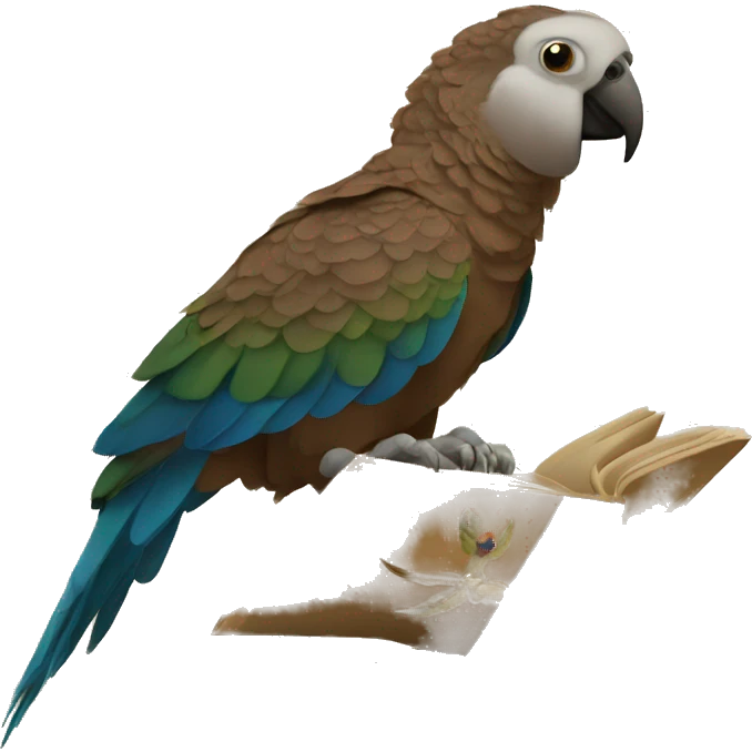 a brown parrot reading the bible emoji