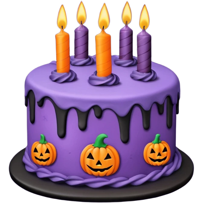 Halloween Birthday cake, purple, black, and orange emoji