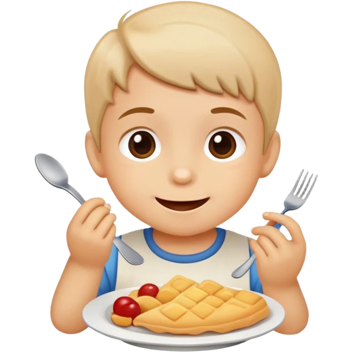 child eating with small bites, happy and friendly emoji