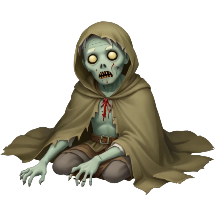 fullbody zombie leper laying on the ground, sunken eyes, tattered cloak, visible sores emoji