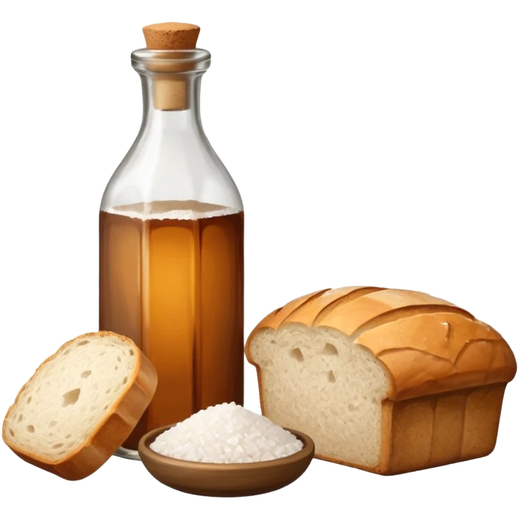 a bottle of salt (salt cellar) and a loaf of peasant bread - still life composition emoji