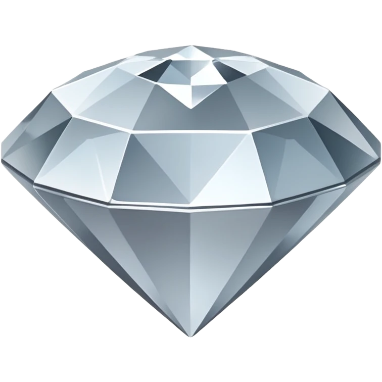 A faceted diamond emoji made of silver chrome, smooth reflective surfaces, soft metallic shine, minimalistic and clean design, iOS emoji style, centered on white background, soft studio lighting emoji