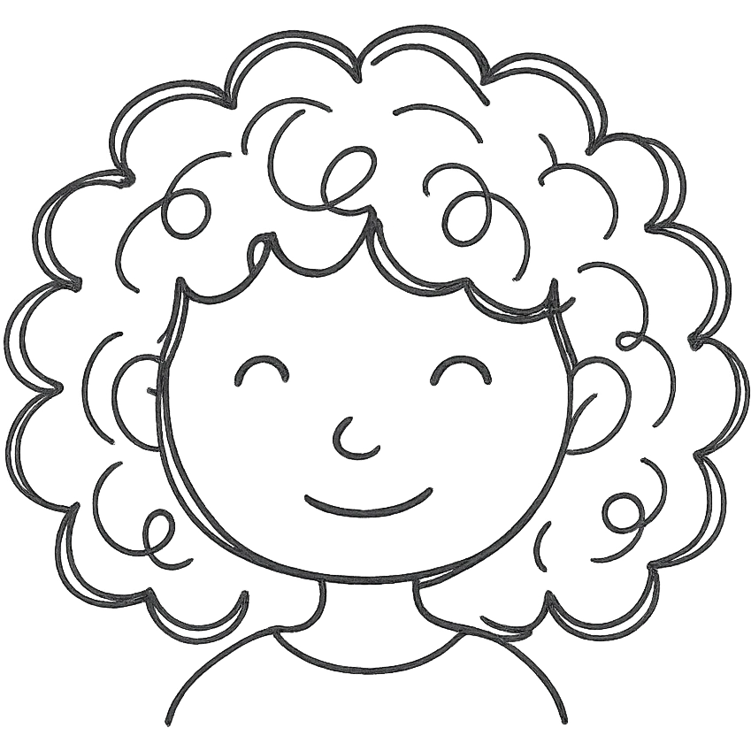 curly hair girl, hand-drawn black outline style emoji