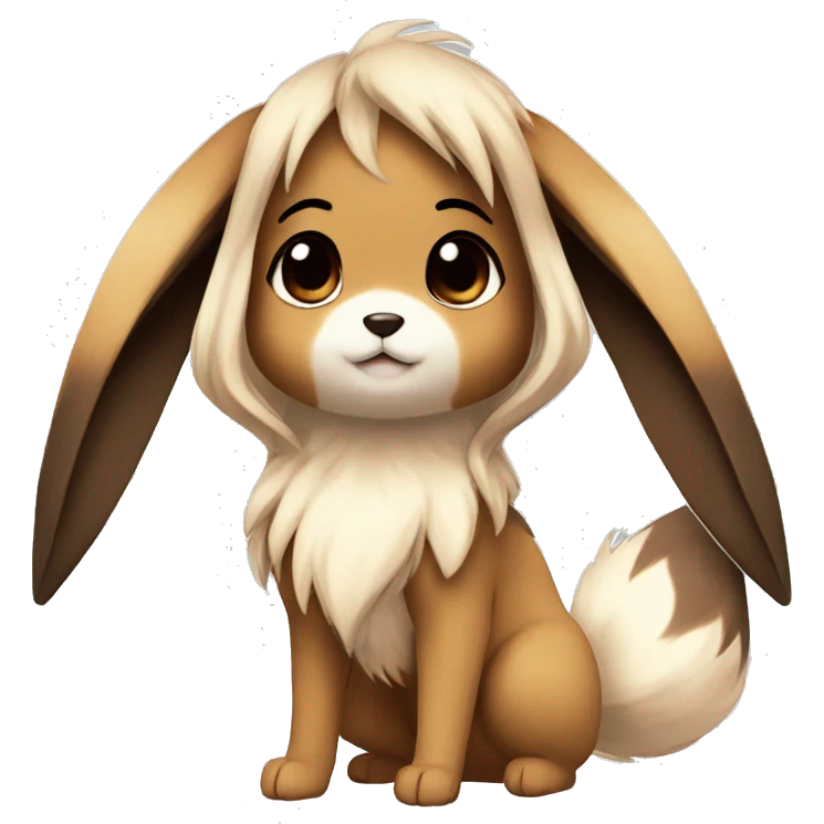 Kawaii Shiny Eevee with dark brown long emo hair covering her eyes Full Body emoji