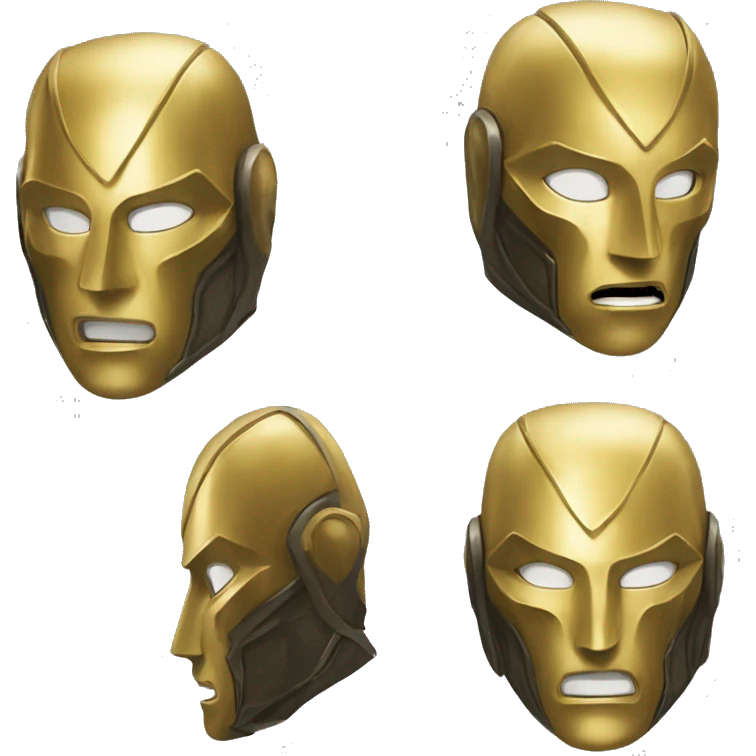 A golden mask that looks cool, unique, detailed for a silent vigilant superhero and similar design to Doctor Doom's mask emoji
