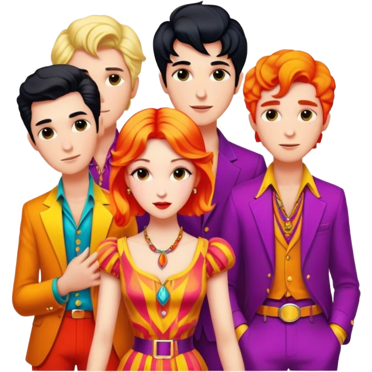 Cinematic Realistic The Beatles Pop Culture Emoji, showcasing an iconic, vibrant portrayal of the legendary band rendered with rich textures and nostalgic lighting that exude musical legacy. emoji