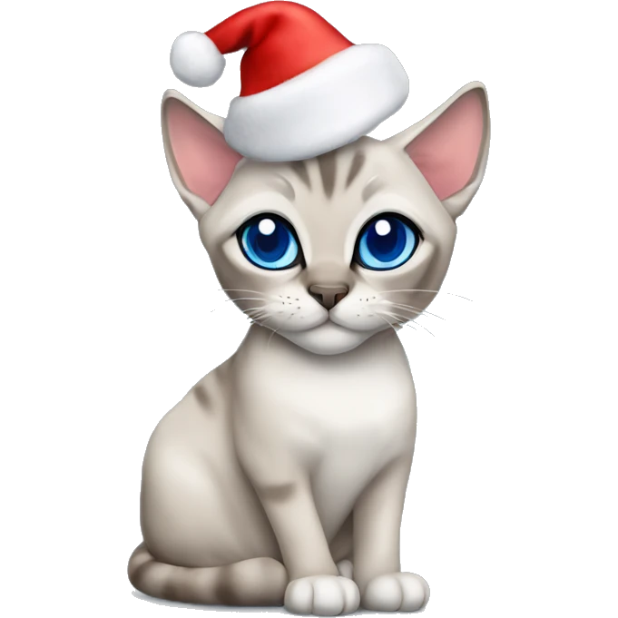 Blue lynx point Siamese cat with christmas hat emoji