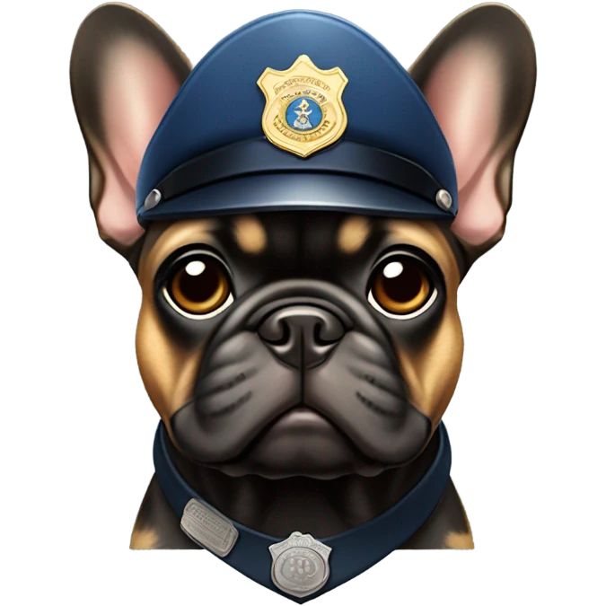 Black with brown spots French bulldog dressed like a cop emoji