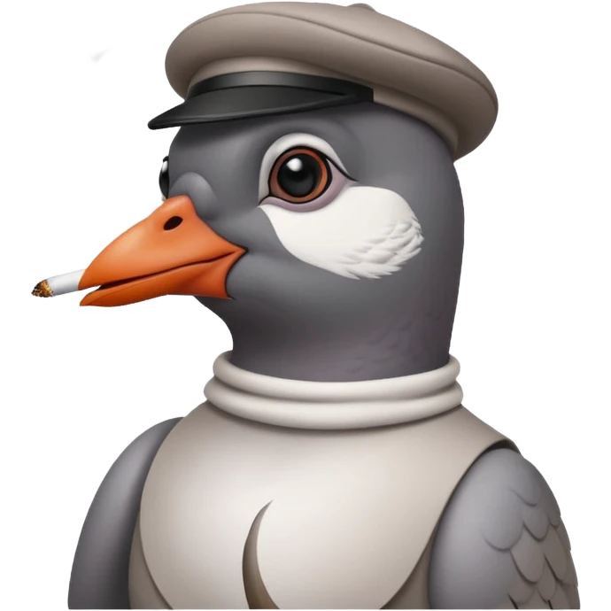 Pleasr make a cool pigeon snoking a cigarette in the style of pepe emoji
