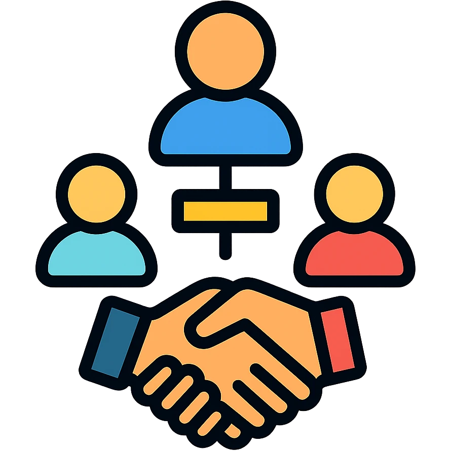 Volio-style icon for human resources, with abstract figures, handshake, or organizational chart, in a modern and approachable style emoji