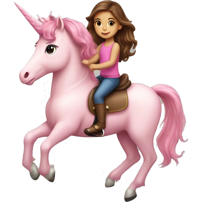 Brown hair light skin little girl riding a pink unicorn emoji