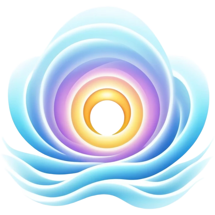 Soft radiant energy aura symbol with gentle light waves, minimalist floating essence, inspirational glow emoji