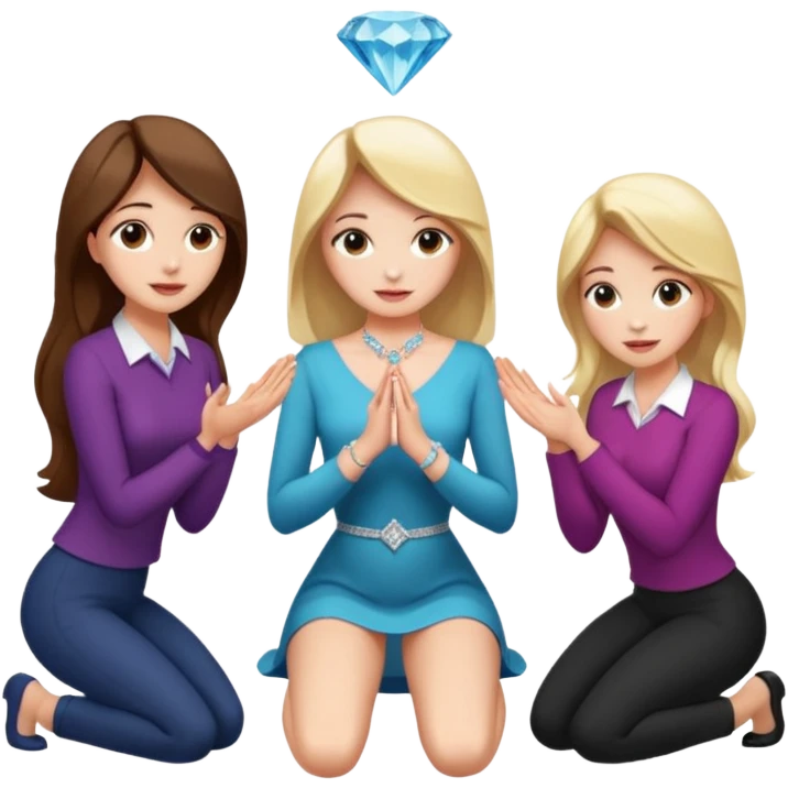 Beautiful girl knelt down by the grace of other women like proposing  emoji