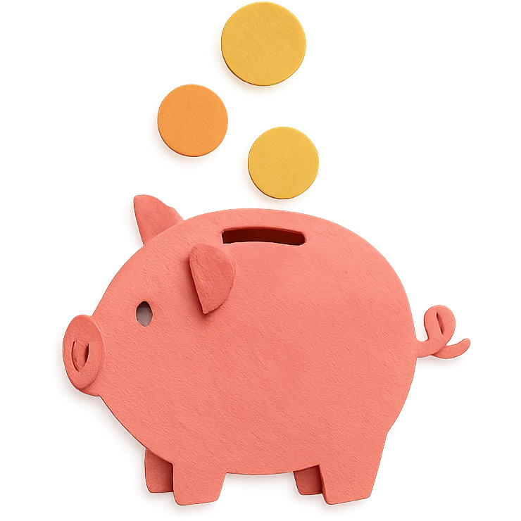 a piggy bank with coins, paper craft style emoji