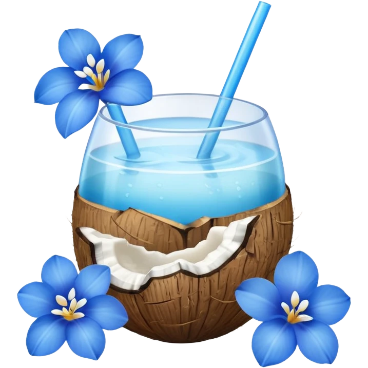 coconut drink with blue flowers emoji