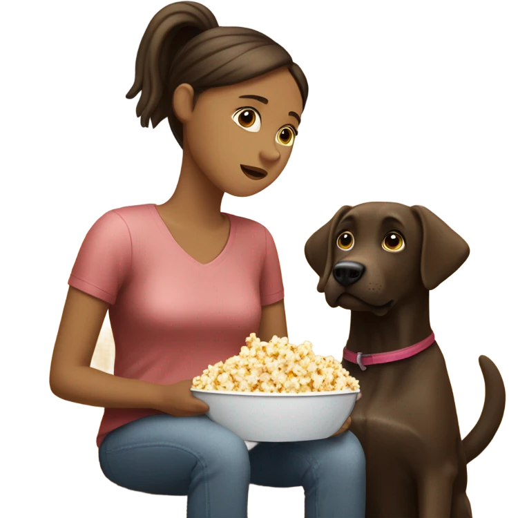Brown lab watching movie with girl owner emoji