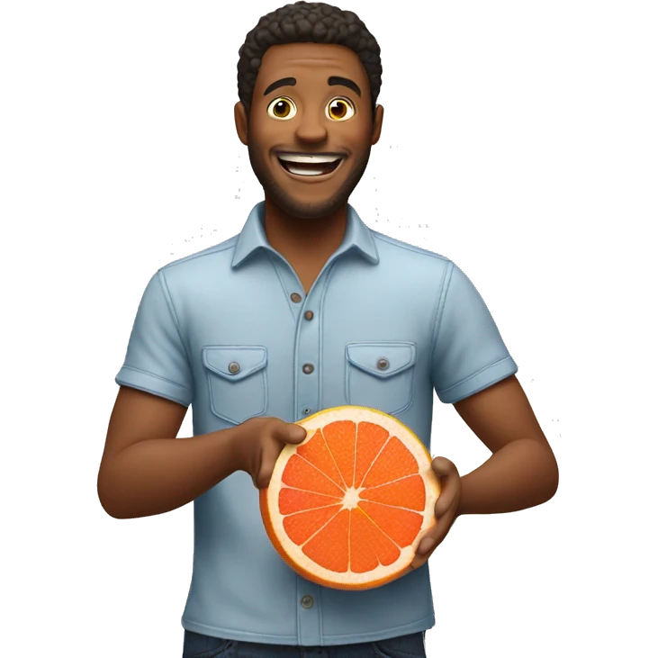 Excited man holding a grapefruit emoji