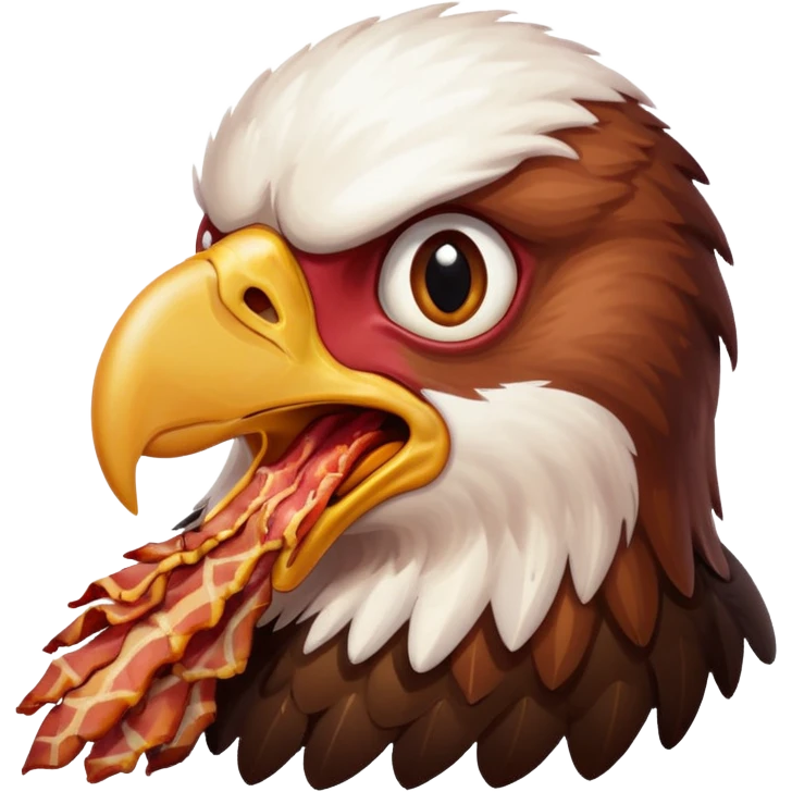 A eagle that looks scared and afraid eating bacon  emoji