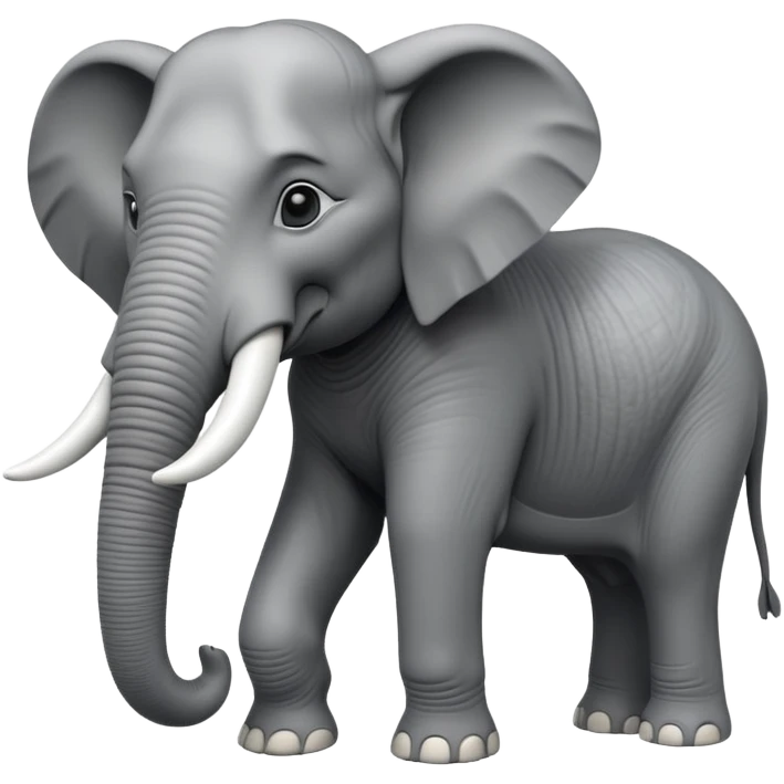 A giant 3D cartoon elephant in side view, towering and muscular, long tusks forward, thick textured skin, dust swirling around, strong sunlight and dramatic shadows, Memoji-style but intense and powerful. emoji