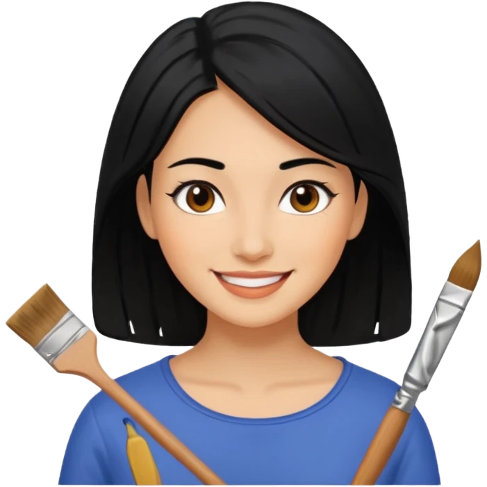 Painting Hold. Women painting smilling  black hair emoji