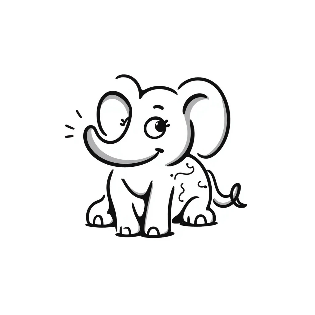 A hand-drawn wooden puzzle elephant toy with a silly cute expression and puzzle piece joints emoji