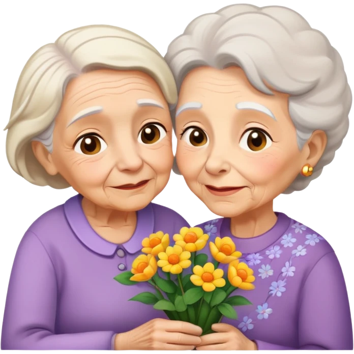 child giving flowers to an elderly woman, warm and expressive emoji