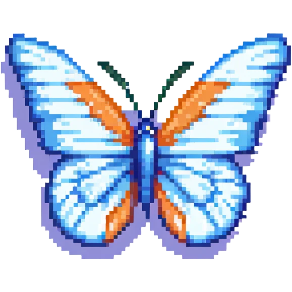 Blue butterfly with pixelated wings emoji