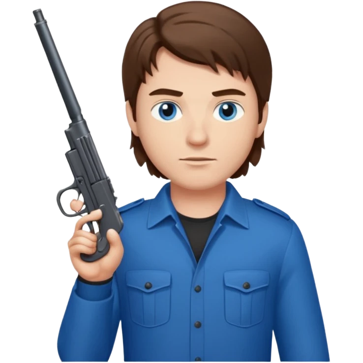 guy w medium long brown hair and blue eyes shooting himself emoji