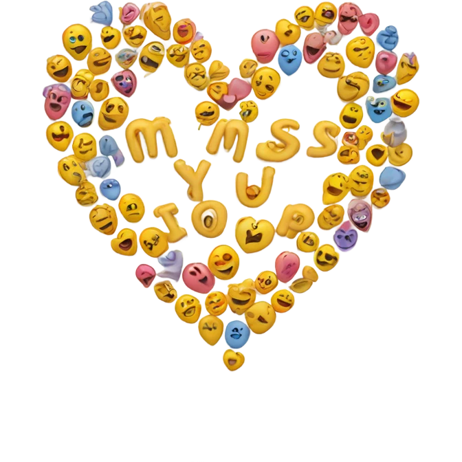 Miss you text in a heart emoji