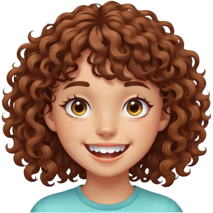Brown curly hair girl with big teeth and bangs  emoji