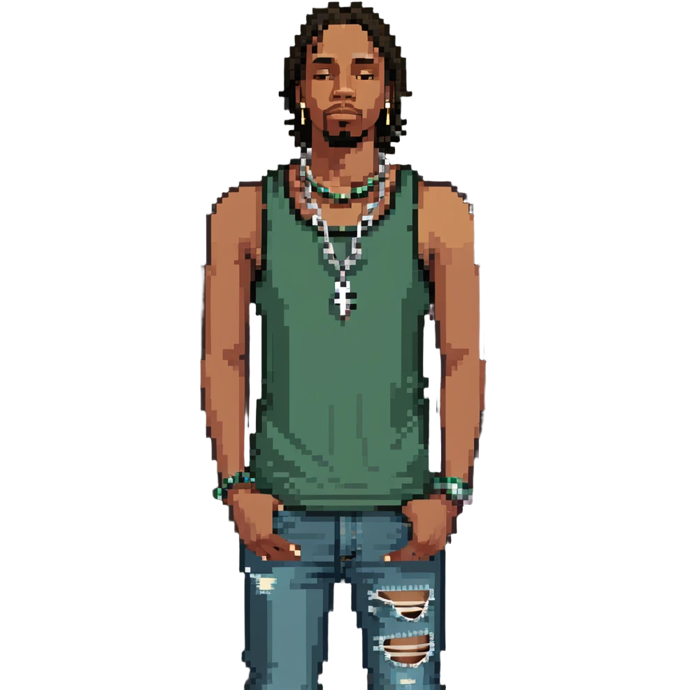 CJ from GTA San Andreas with his green tank top, jeans and chain necklace emoji