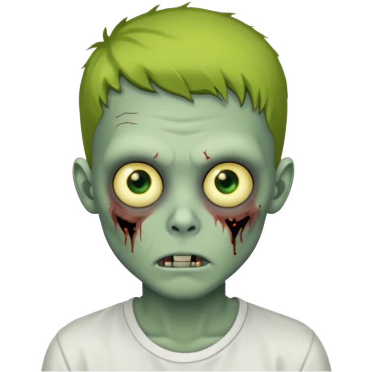 zombie boy with yellow eyes white shirt green face emoji