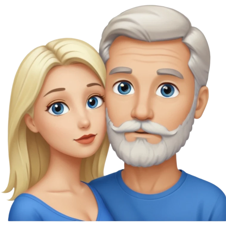 Kissing Man with hazel eyes and gray beard smooching sexy  blonde blue-eyed  woman emoji