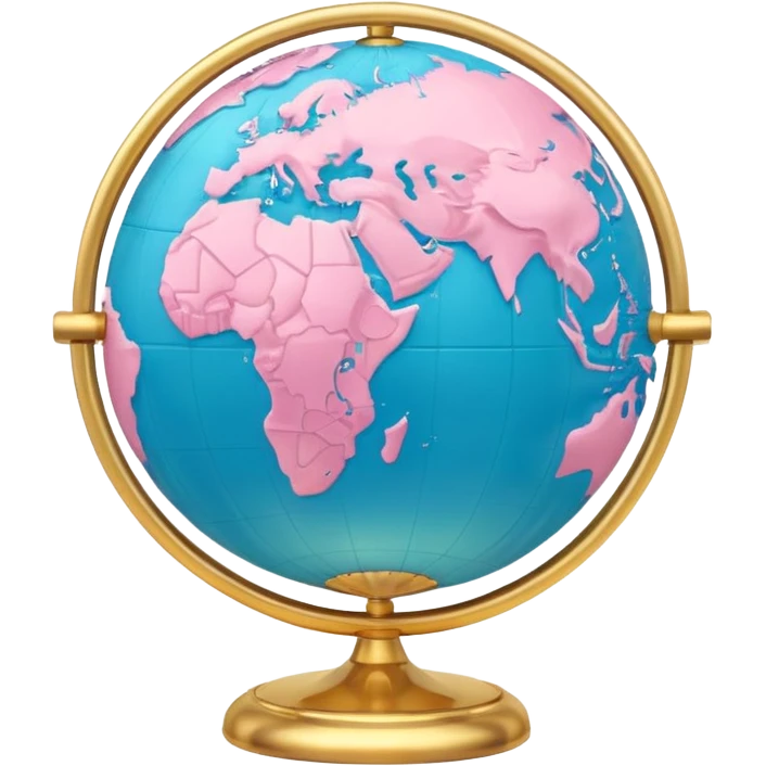 Pastel pink globe with gold continents, high-end design emoji