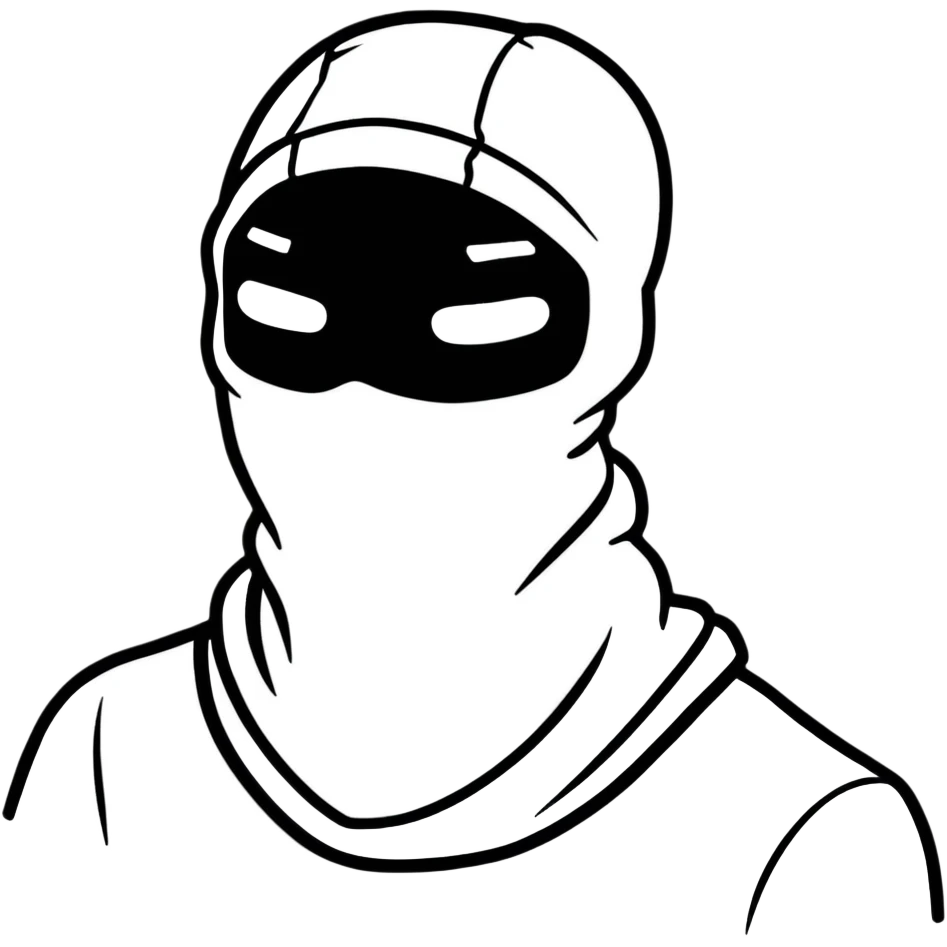 A cool hustler wearing a white balaclava and looking confident emoji