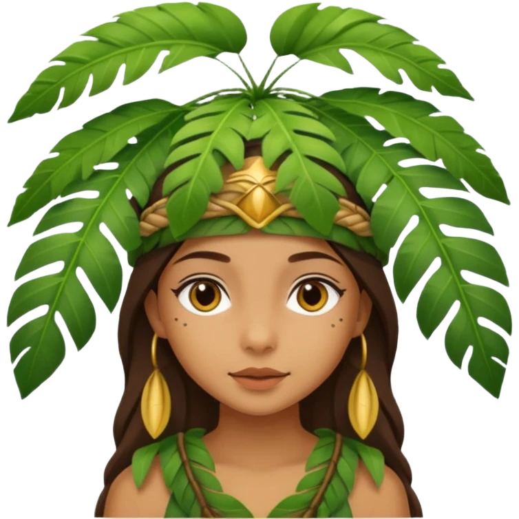 a girl with jungle wearing a large leaf headgear bye  emoji