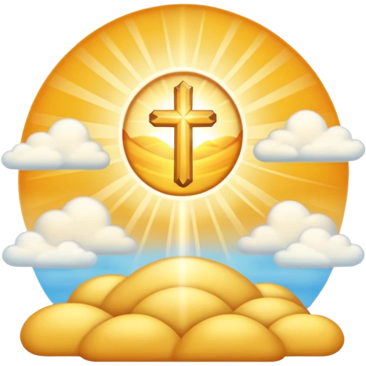 "Create a warm emoji representing morning christian spiritual awakening. Golden sunrise rays, soft light beams, peaceful clouds, or spiritual symbols like crosses, crescents, or light. No human figures - focus on light, warmth, and divine energy." emoji