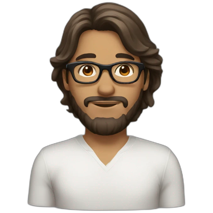 a guy with long brown hair, a black bandana, and rectangular glasses.  emoji