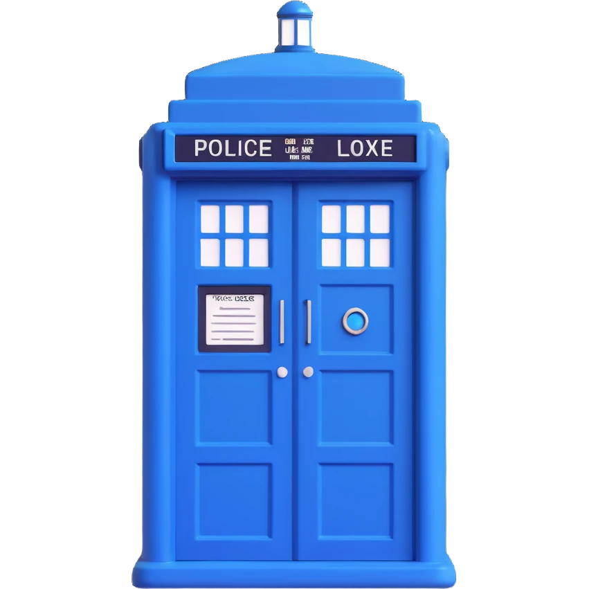 Tardis, iconic blue police box, shiny rounded 3D emoji style emoji