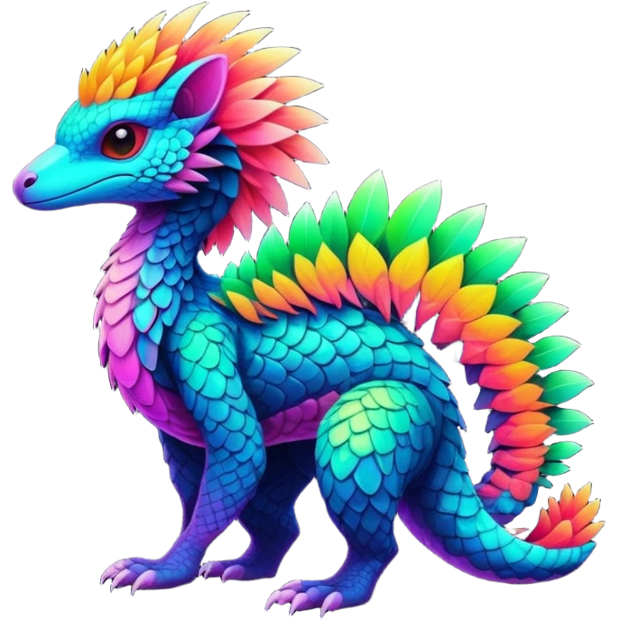 Tropical futuristic lush warm-colored modern colorful neon-colored Fakémon-Trico-creature emoji