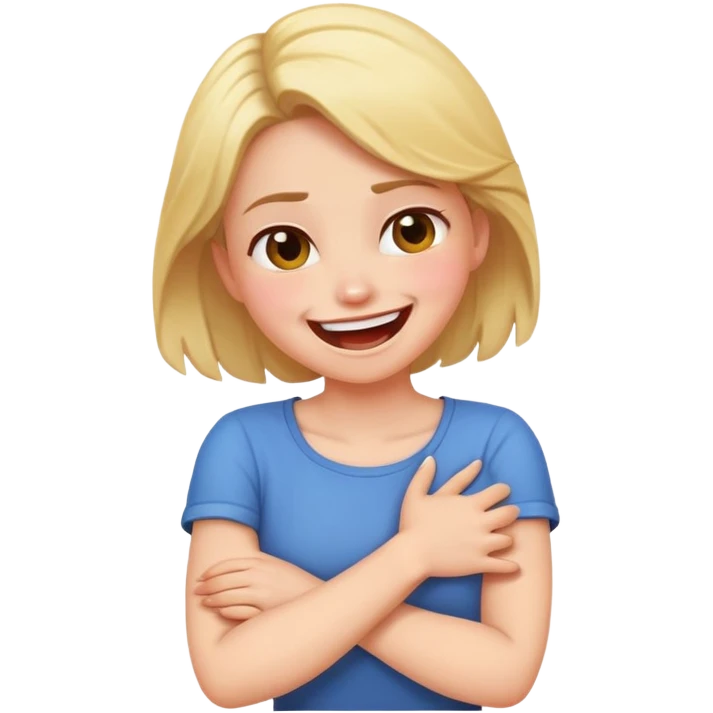girl with arms crossed holding neck laughing but mad emoji