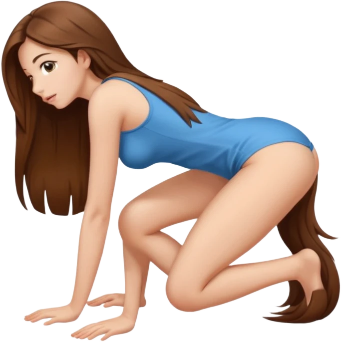 a young woman on all fours, ass up head down. emoji