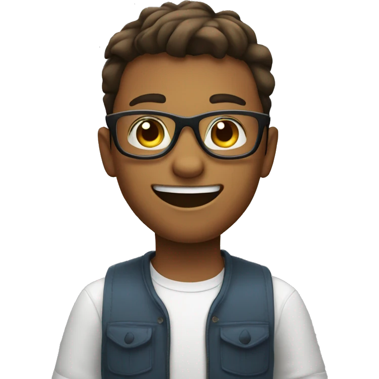 smiling young man with hands up who wearing glasses emoji