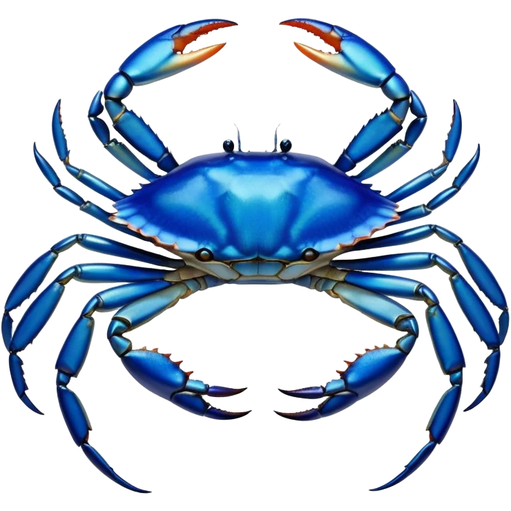 Cinematic Noble Blue Crab Portrait Emoji, Poised and commanding, with a sturdy, angular build and a brilliantly iridescent blue exoskeleton accented by robust, gleaming claws, deep-set piercing eyes, Simplified yet sharp and sophisticated features, highly detailed, glowing with a cool, oceanic glow, high shine, intelligent and resilient, stylized with an air of marine authority, focused and attentive, soft glowing outline, capturing the essence of a watchful and confident blue crab that feels as though it could scuttle out of the screen with effortless authority! emoji