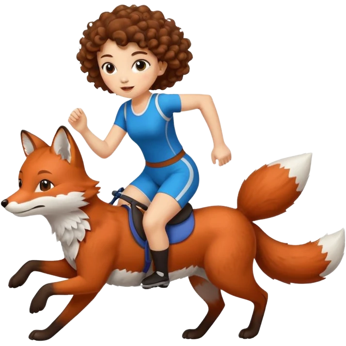 cute woman short tight curly brown hair riding running fox emoji