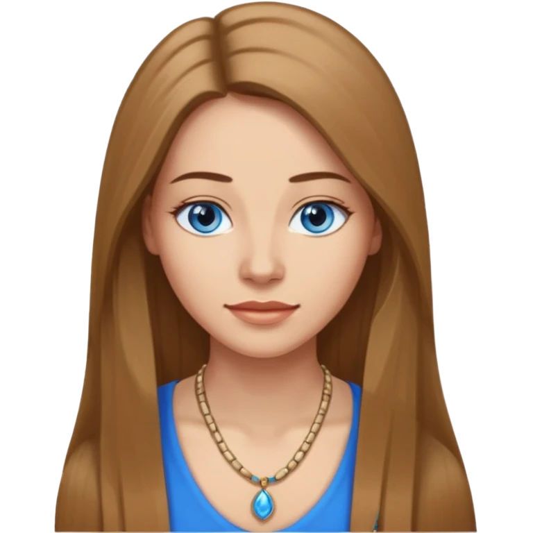 a woman in her 30´s, light skin with medium brown straight hair, long hair. blue eyes. No eyeglasses. emoji